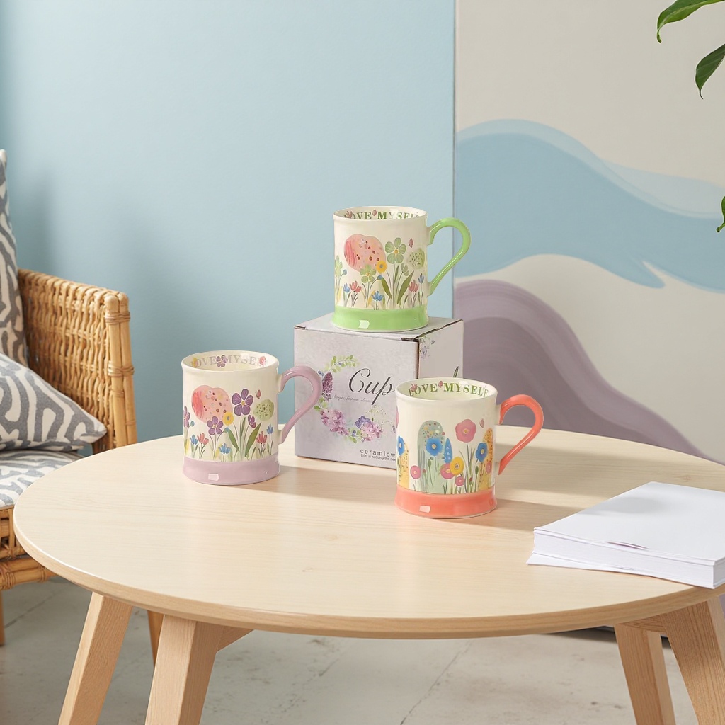 Ceramic cups for home use, simple and high-quality appearance, heat-resistant and heat-insulating coffee and tea cups details Picture