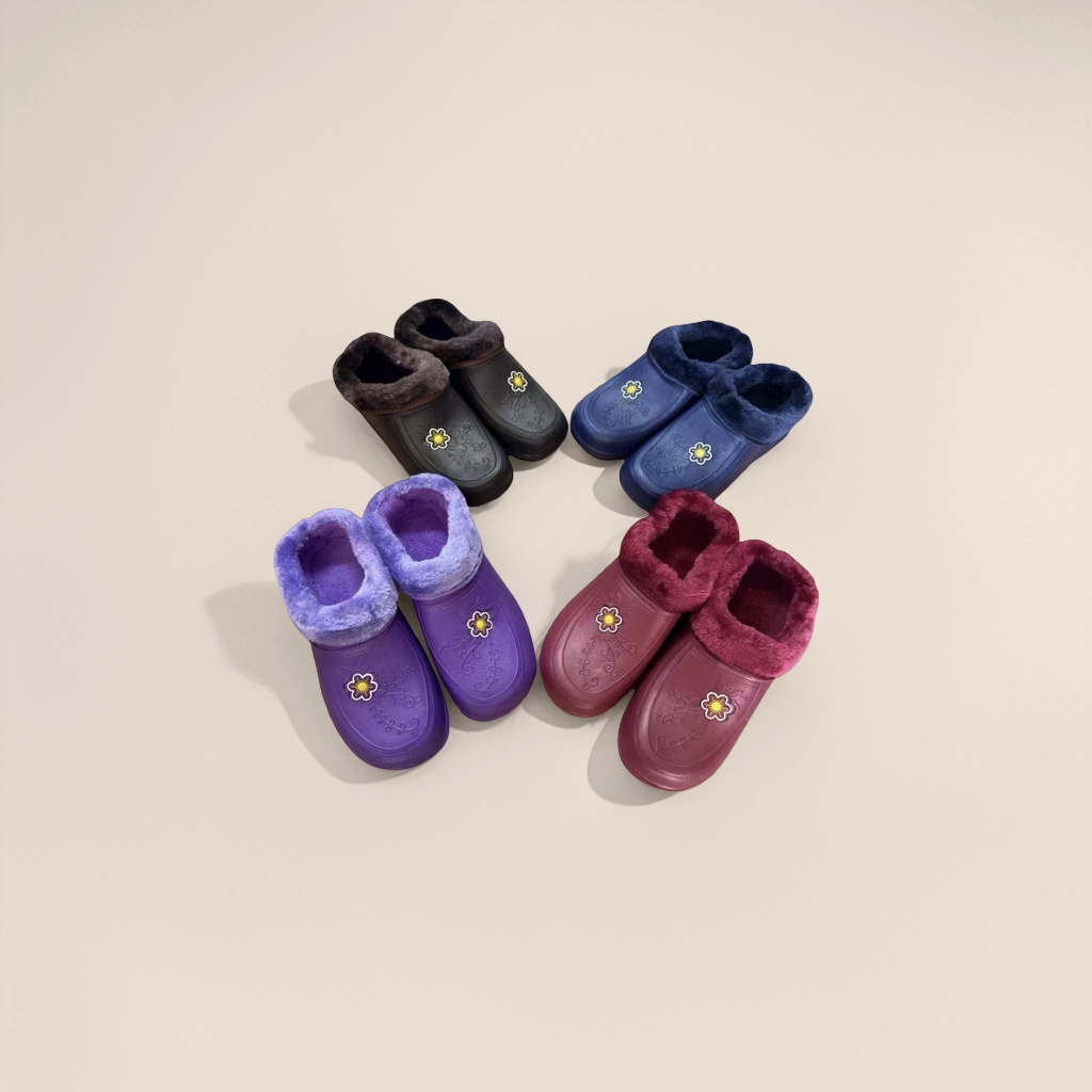 Four pairs of winter warm plush flower slippers in black, blue, purple and wine red, size 38-41 Specification image