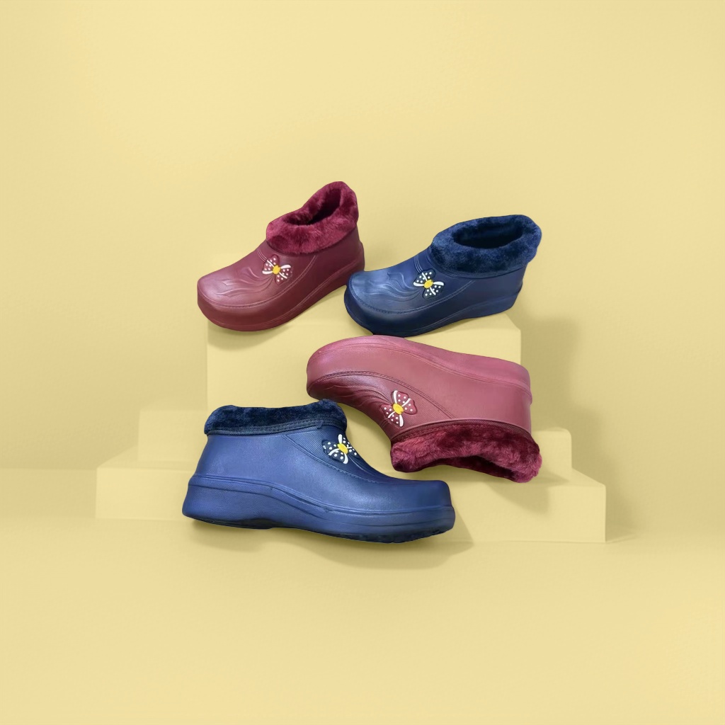 Rojo azul plataforma de peluche flor decoración invierno botas de nieve zapatos calientes