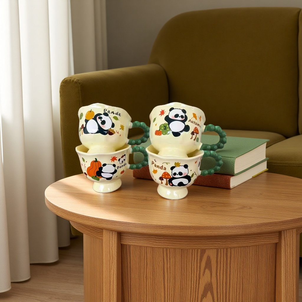 Cute panda ceramic cup 350ml anti-scald mug, office and home water cup