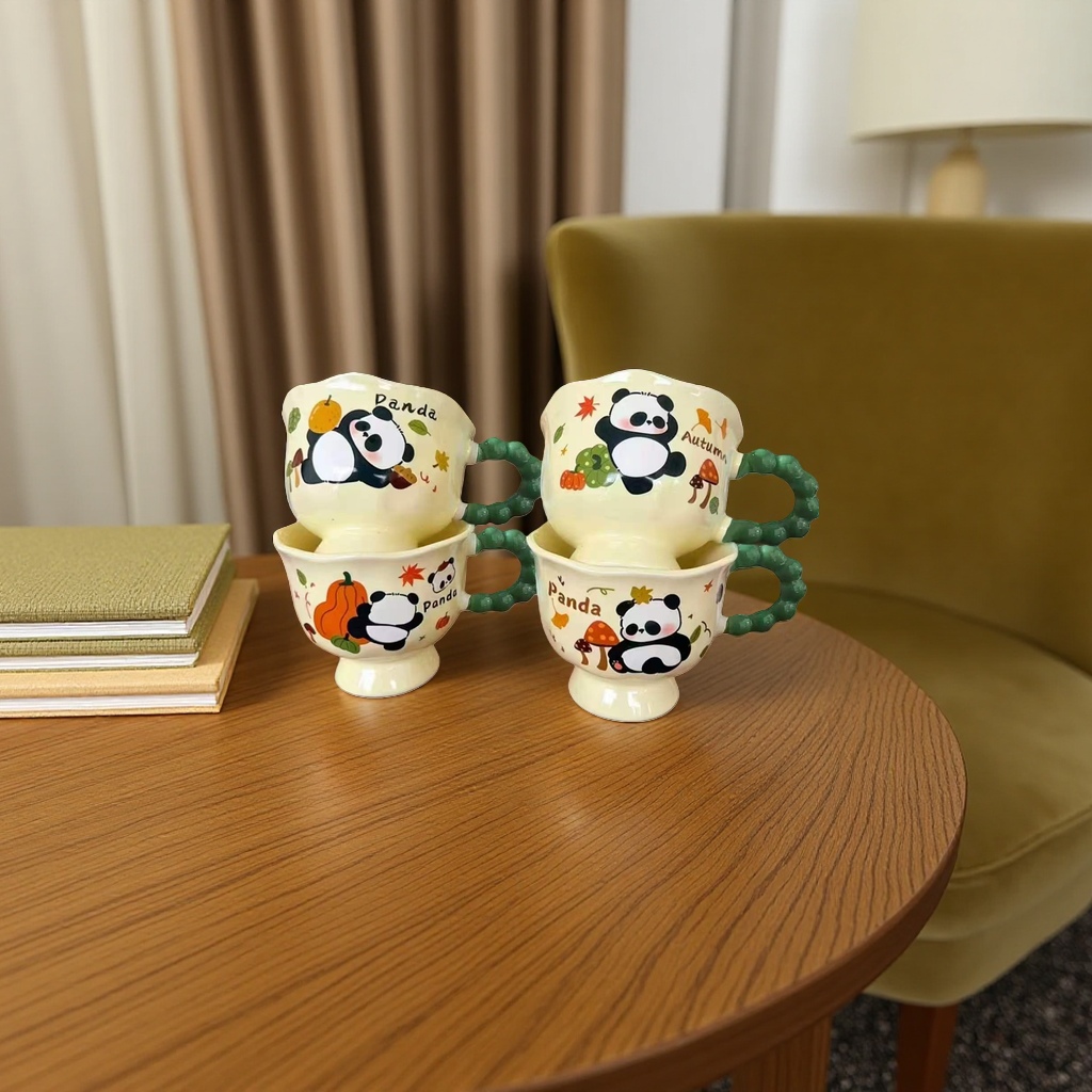 Cute panda ceramic cup 350ml anti-scald mug, office and home water cup details Picture