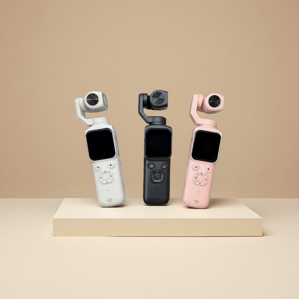 Portable 4K pocket camera available in white, black and pink. Stylish mini high-definition video recording