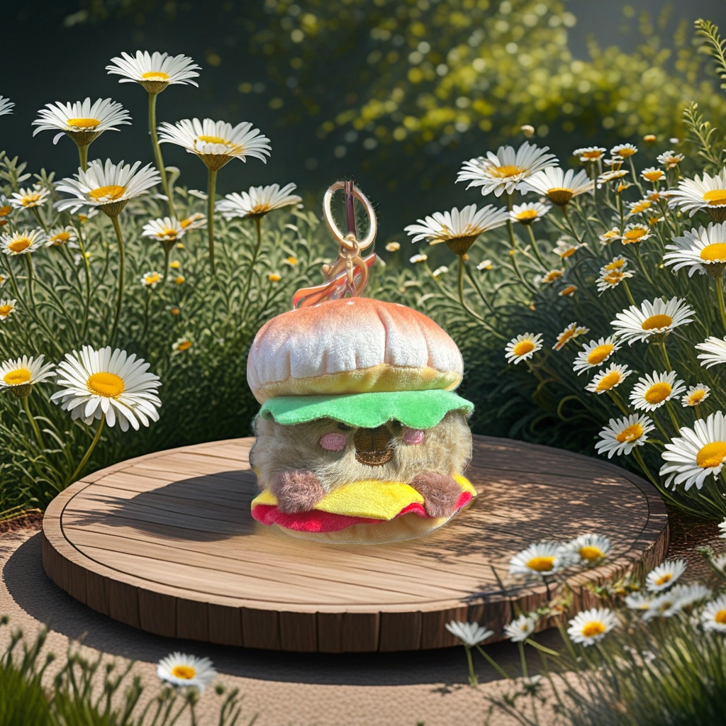 Plush toy hamburger shaped pendant, cute and soft keychain backpack decoration