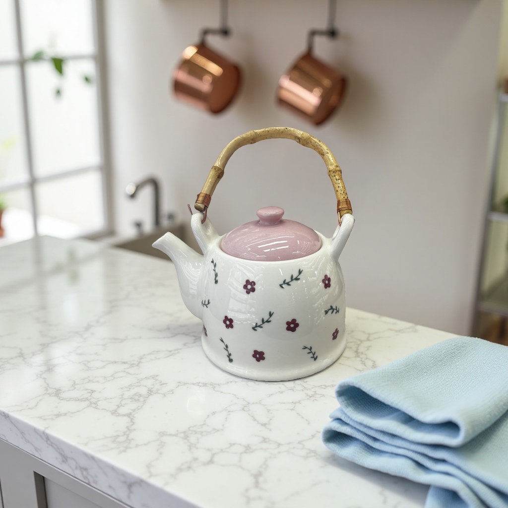 Ceramic teapot, hand-molded underglaze color tea set, household brewing teapot Application Scenario