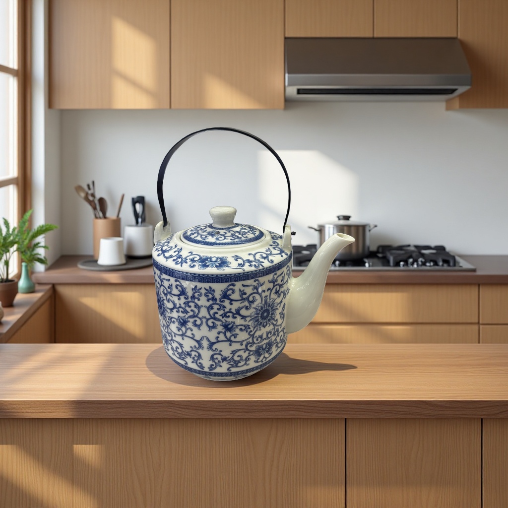 Blue and white porcelain teapot, ceramic household Gongfu tea set with a filter screen details Picture