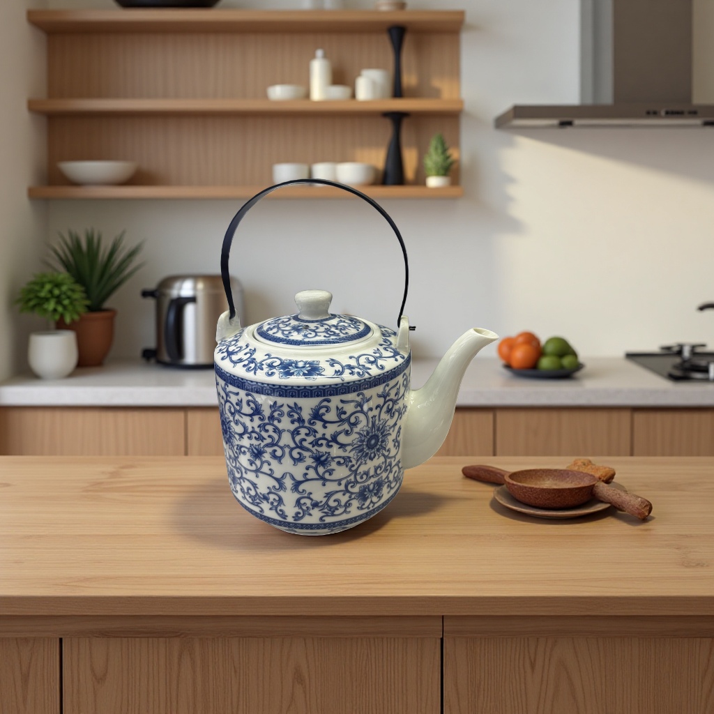 Blue and white porcelain teapot, ceramic household Gongfu tea set with a filter screen Application Scenario