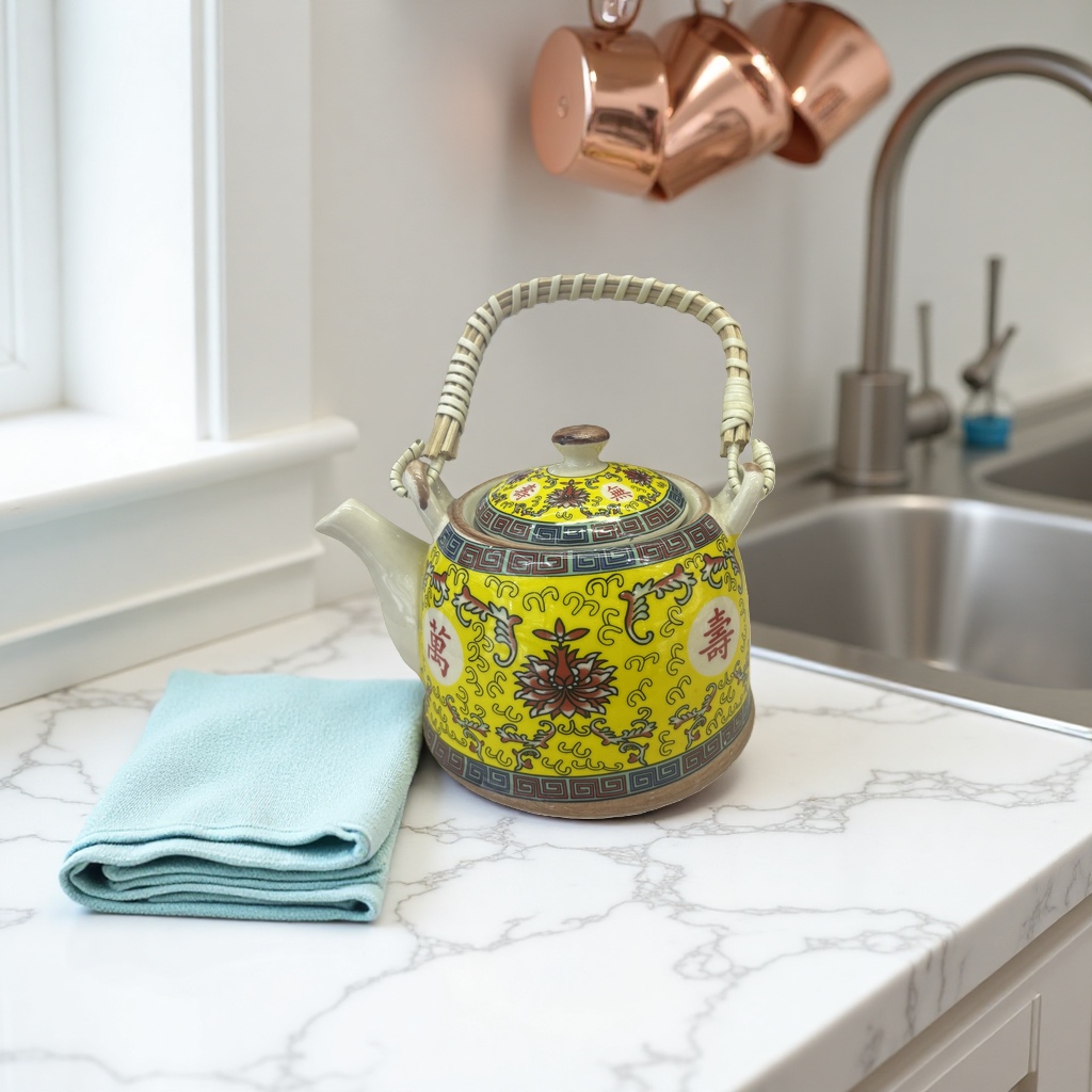 Yellow patterned ceramic teapot, household brewing teapot and tea set accessories Specification image