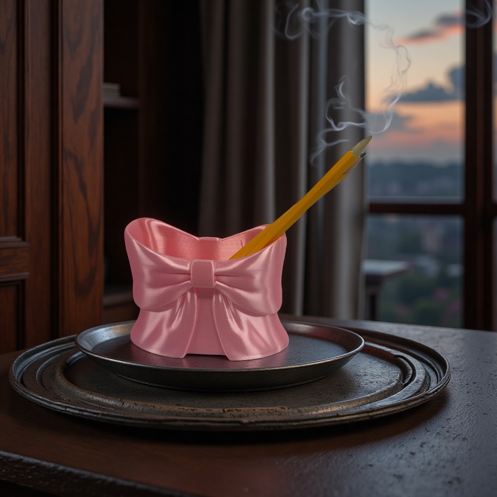 3D打印粉色蝴蝶结亚克力笔筒 