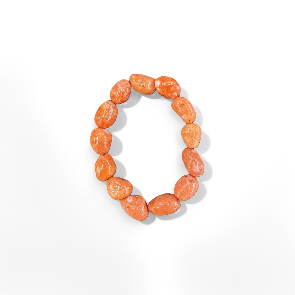 Orange bead bracelet, a natural agate stone round bead woven wrist decoration details Picture