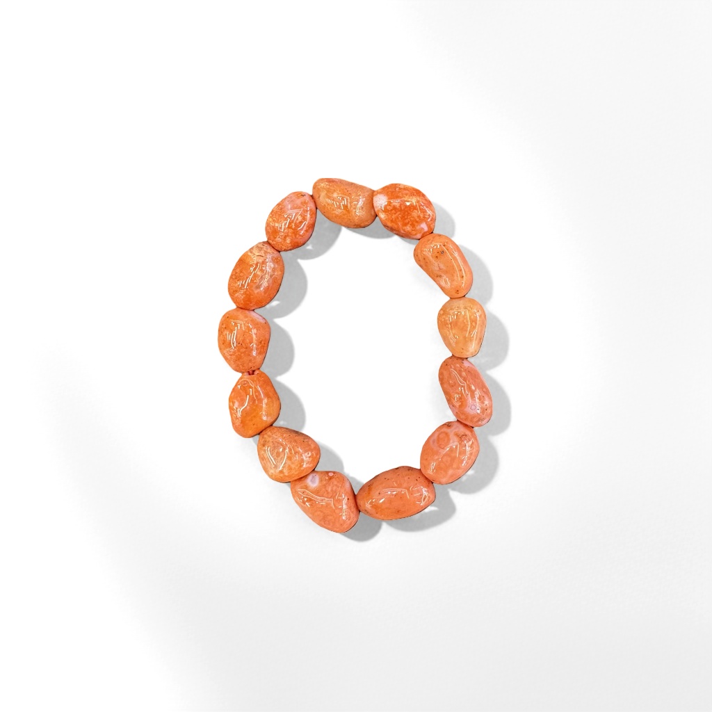 Orange bead bracelet, a natural agate stone round bead woven wrist decoration