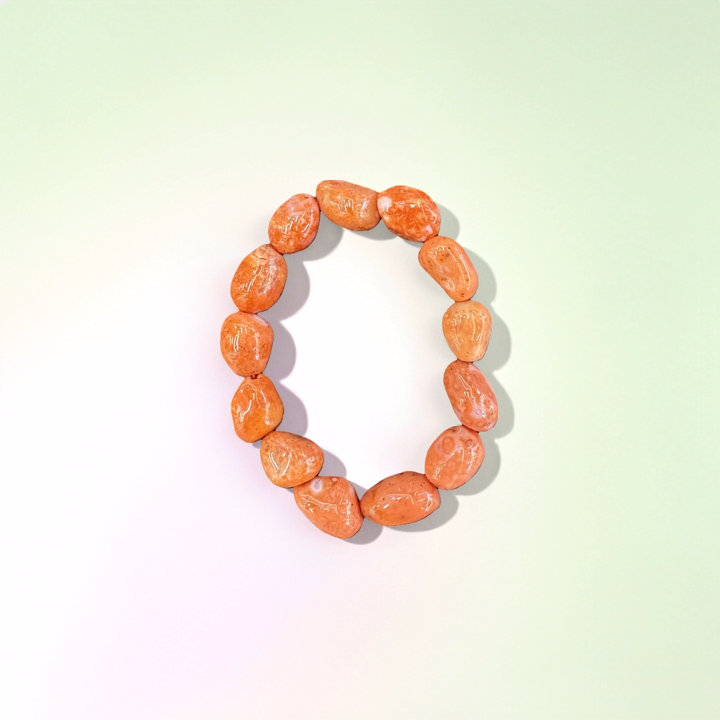 Orange bead bracelet, a natural agate stone round bead woven wrist decoration Specification image
