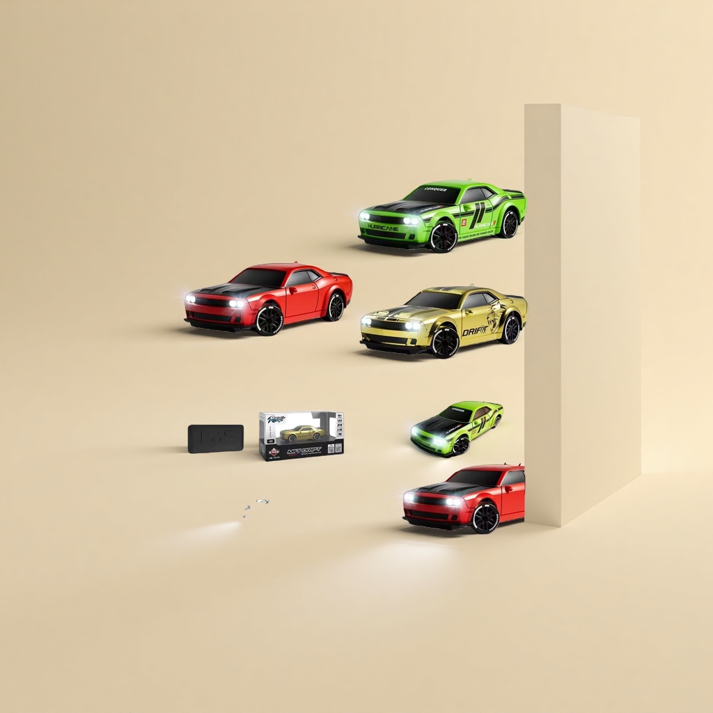 Green, red and gold remote-controlled racing car model with lights, wireless remote control and charging interface packaging box Specification image