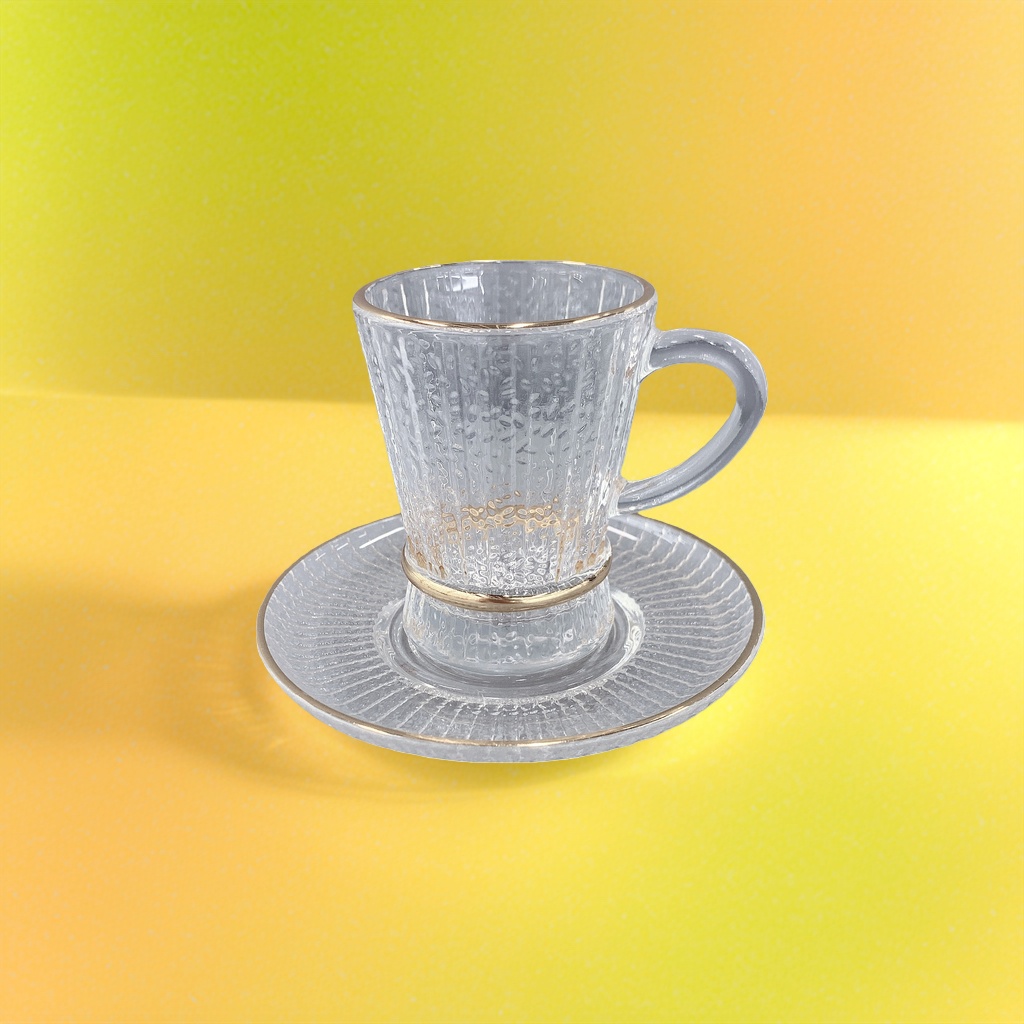 Transparent glass tea cups with saucers set, high borosilicate heat-resistant and anti-scald household and office tea sets details Picture