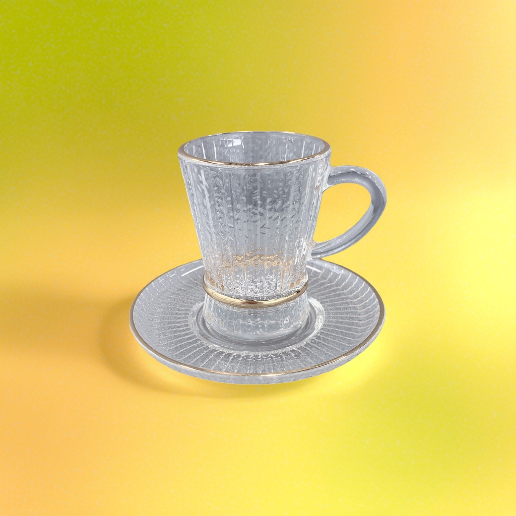 Transparent glass tea cups with saucers set, high borosilicate heat-resistant and anti-scald household and office tea sets Specification image