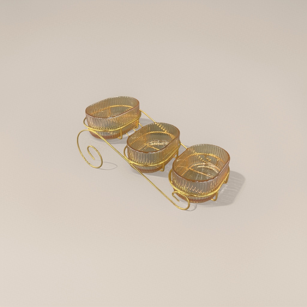 A combination of golden metal frame and transparent glass bowl for living room coffee table decoration and storage Application Scenario