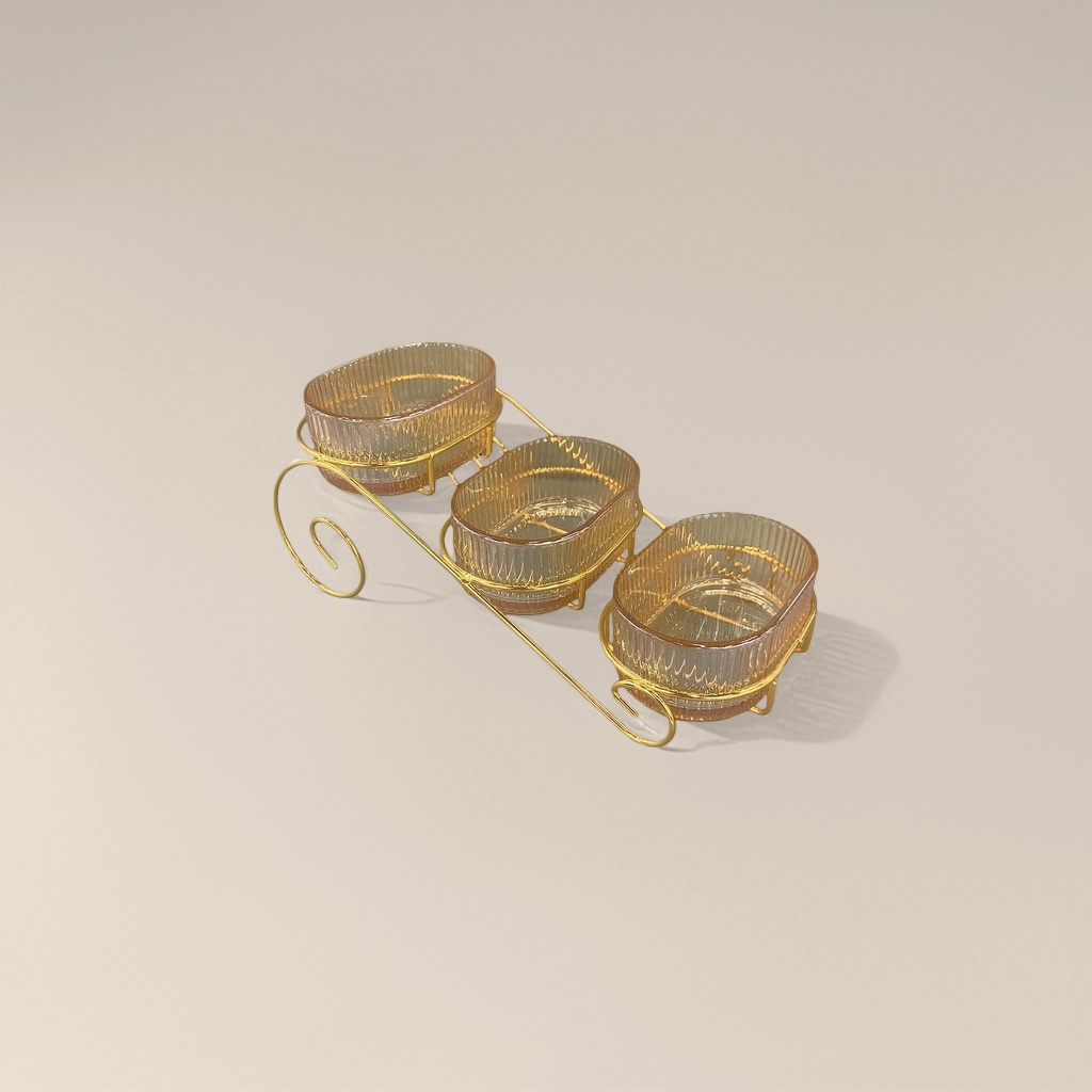 A combination of golden metal frame and transparent glass bowl for living room coffee table decoration and storage Specification image