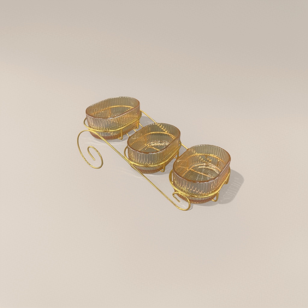 A combination of golden metal frame and transparent glass bowl for living room coffee table decoration and storage details Picture