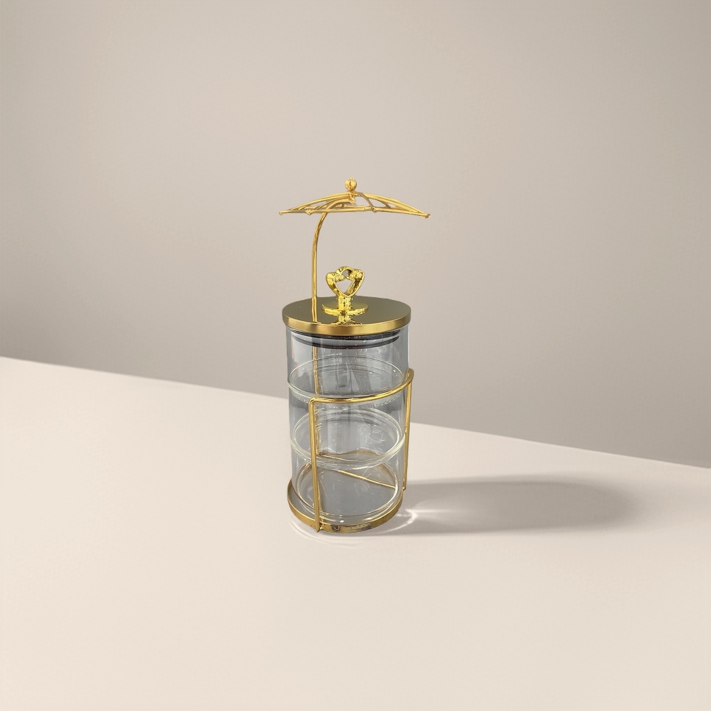 Golden metal frame transparent glass jar home storage jar, moisture-proof sealed jar details Picture