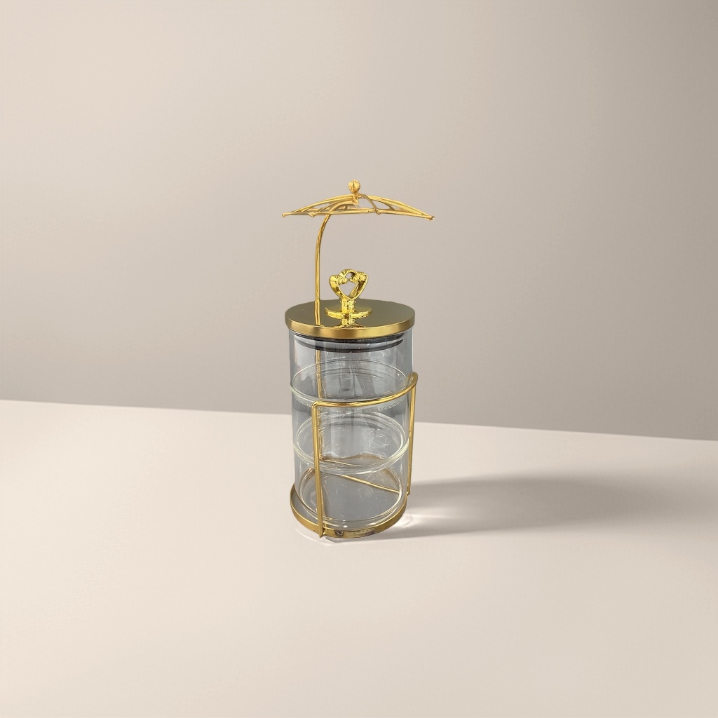 Golden metal frame transparent glass jar home storage jar, moisture-proof sealed jar Application Scenario