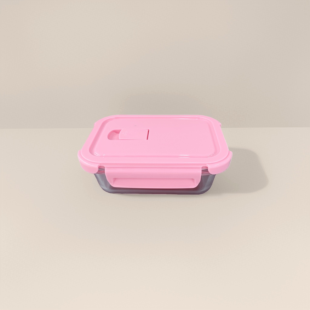 Pink lid transparent glass lunch box with sealing ring, microwave-safe bento box Application Scenario