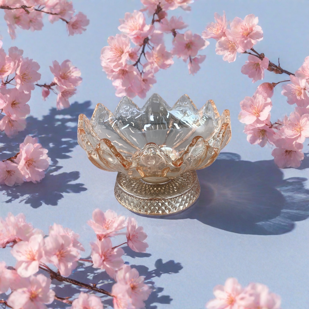 透明粉色玻璃莲花造型装饰品 家居摆件桌面装饰