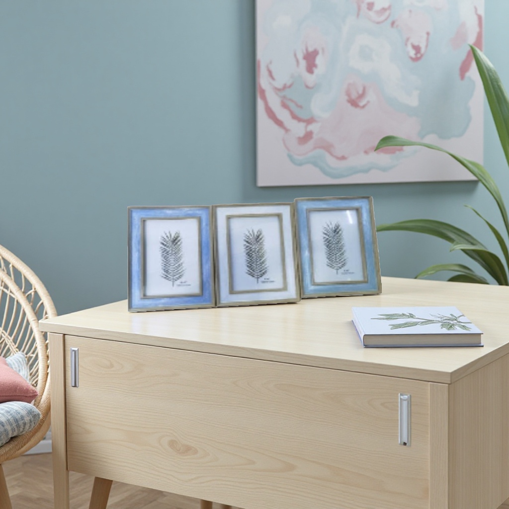 Three plant-patterned decorative paintings with photo frames for the living room and bedroom in a Nordic style details Picture