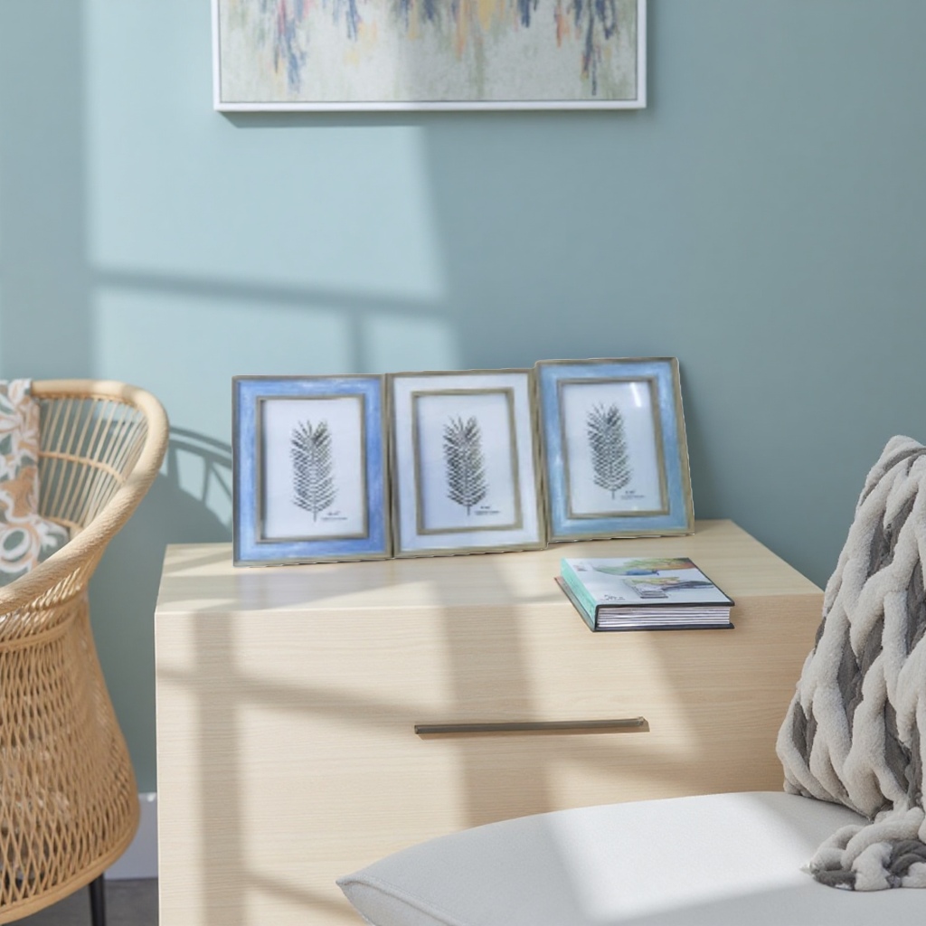 Three plant-patterned decorative paintings with photo frames for the living room and bedroom in a Nordic style Application Scenario