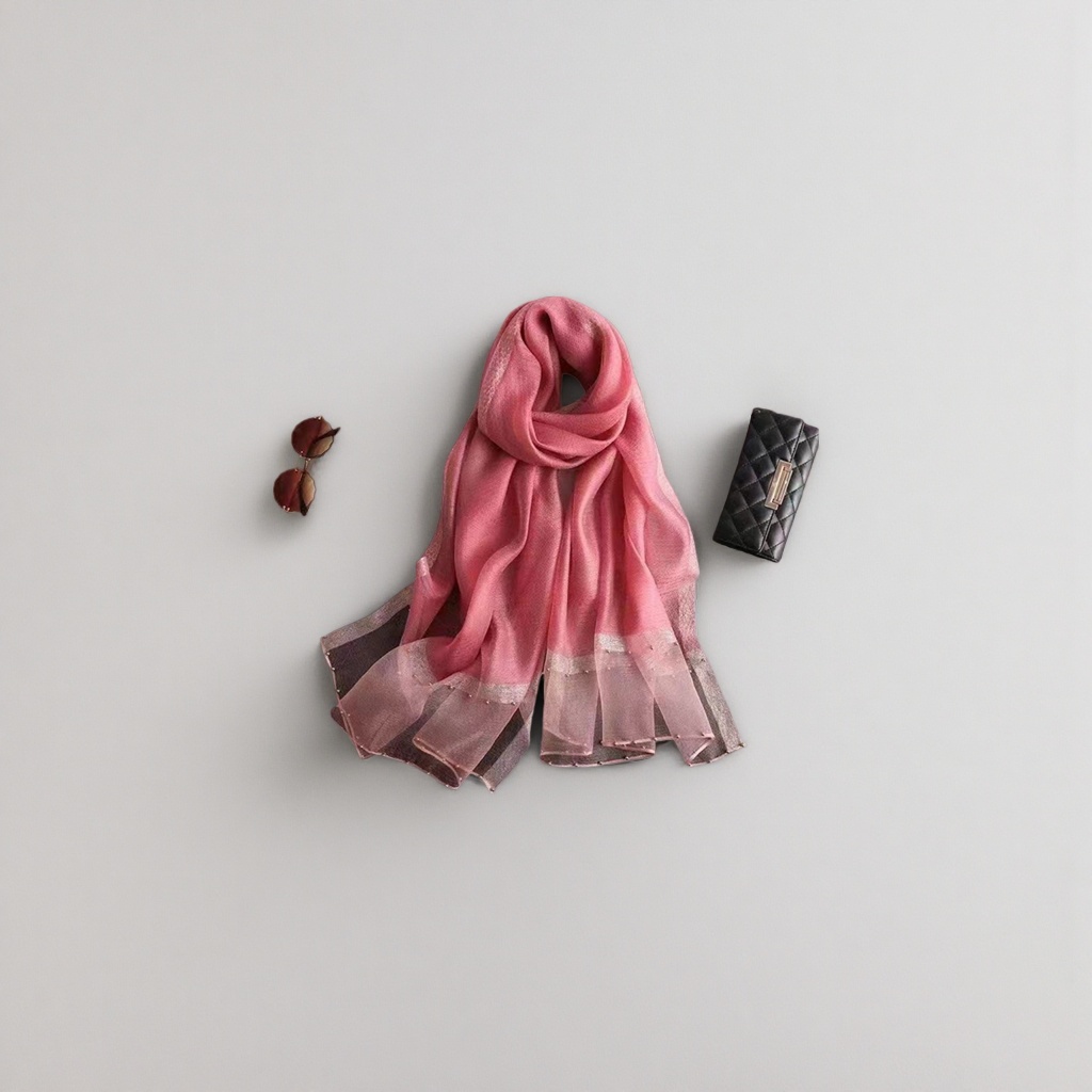 Pink scarf for women, a warm autumn and winter pure cotton knitted scarf, a versatile and fashionable accessory Specification image