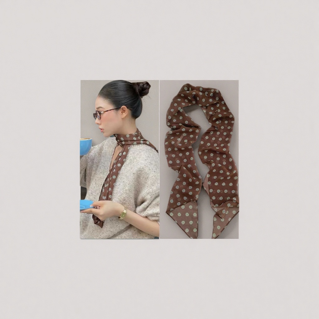Polka dot pattern silk scarf for women spring and summer is light, breathable, fashionable and versatile details Picture