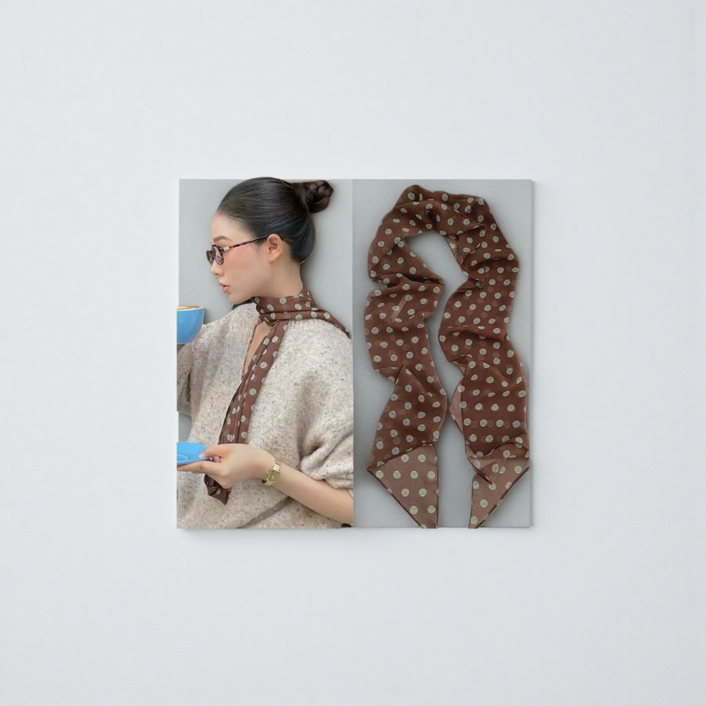 Polka dot pattern silk scarf for women spring and summer is light, breathable, fashionable and versatile Application Scenario