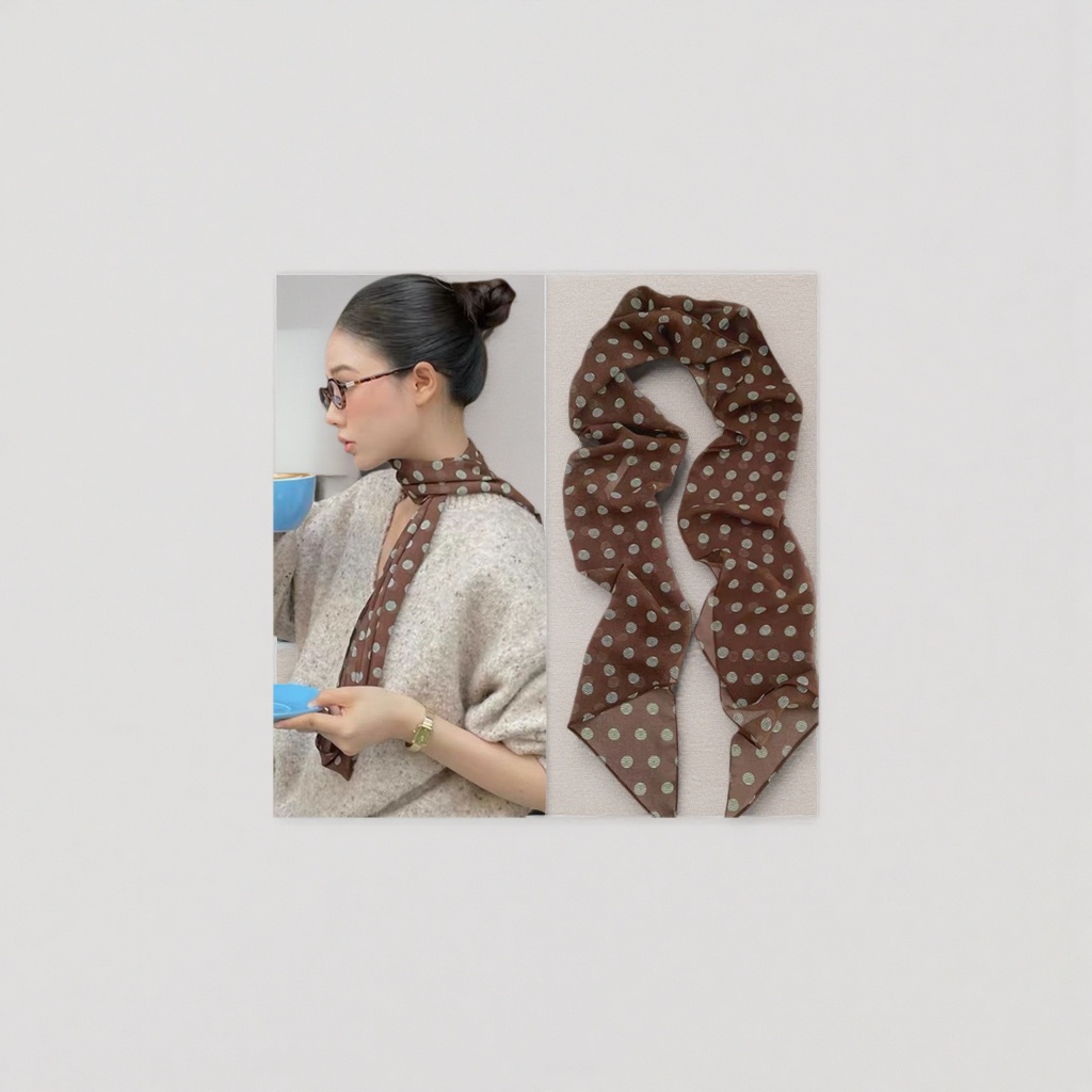 Polka dot pattern silk scarf for women spring and summer is light, breathable, fashionable and versatile Specification image