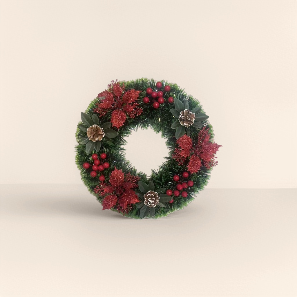 Christmas decorative wreaths, realistic pine branch and rattan woven door and wall decorations, festive atmosphere home