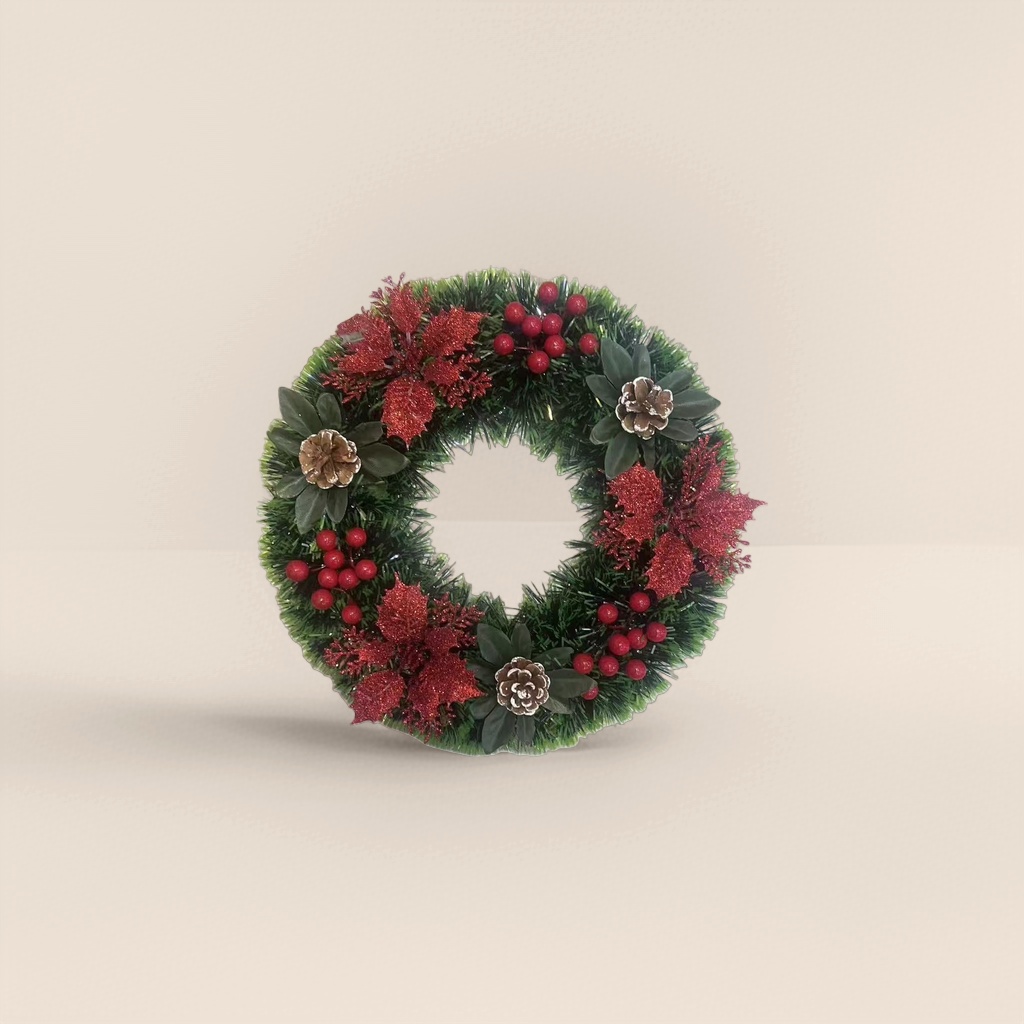 Christmas decorative wreaths, realistic pine branch and rattan woven door and wall decorations, festive atmosphere home details Picture