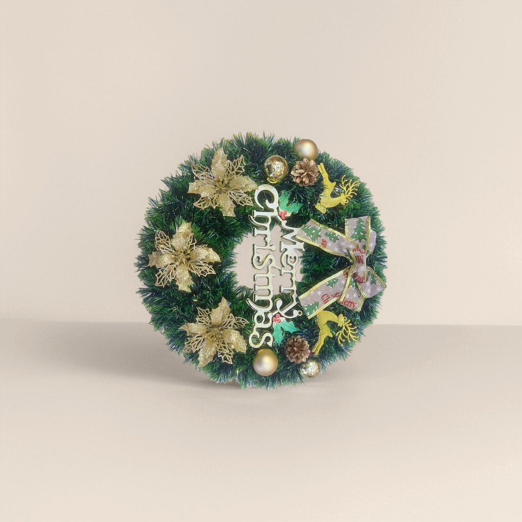 Christmas wreath, hand-woven from fluffy cedar branches, is a festive door decoration details Picture