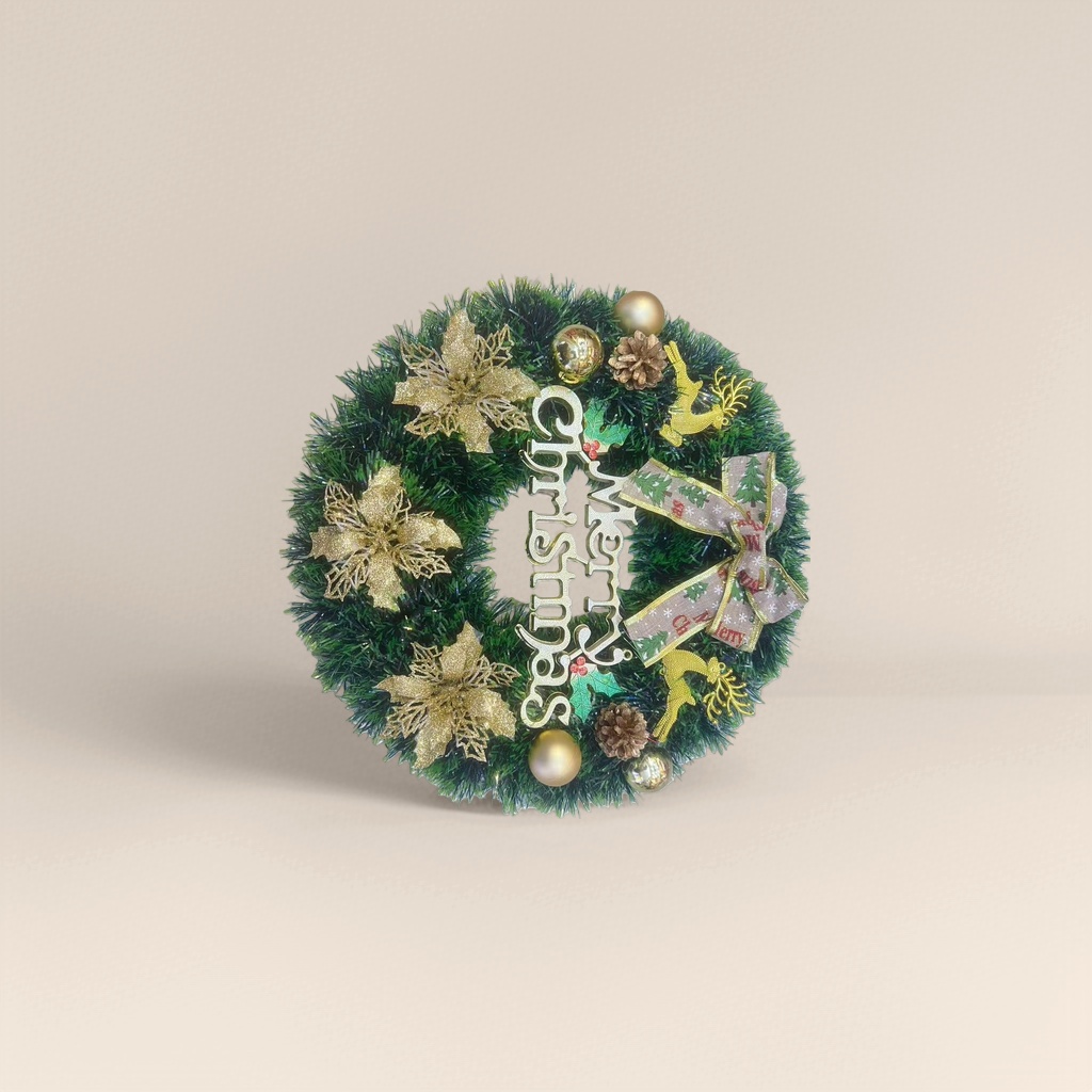 Christmas wreath, hand-woven from fluffy cedar branches, is a festive door decoration Application Scenario