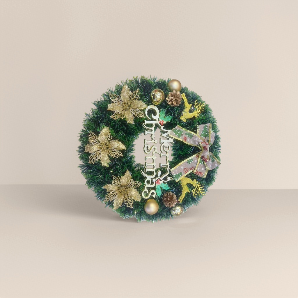 Christmas wreath, hand-woven from fluffy cedar branches, is a festive door decoration