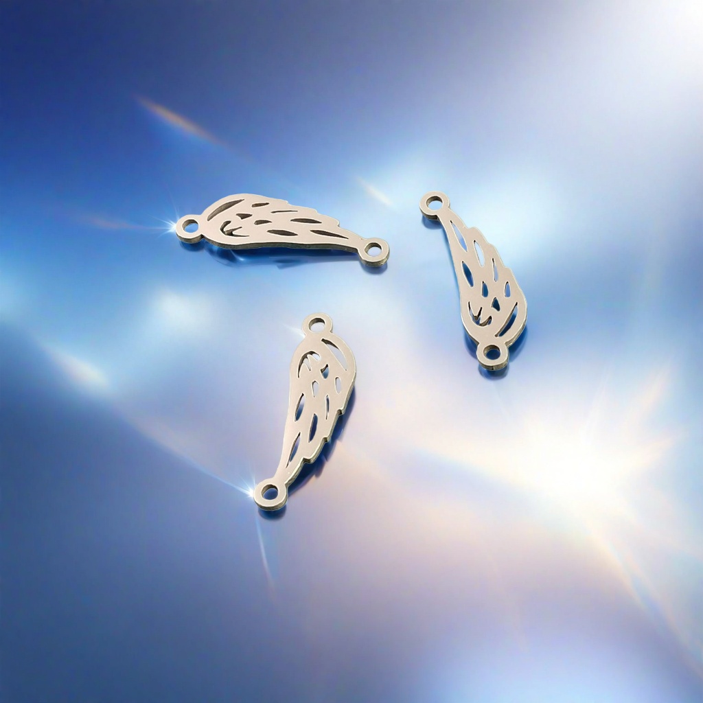 Metal wing-shaped decorative pieces, metal-textured wing pendant decorative ornaments details Picture