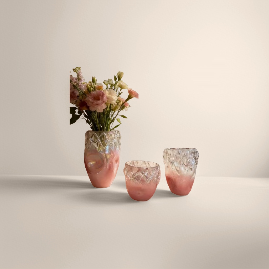 A set of pink gradient glass vases and glass cups for home decoration Specification image