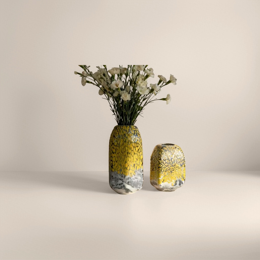 Yellow spotted pattern ceramic vase, a living room decorative item, a Nordic-style home furnishing
