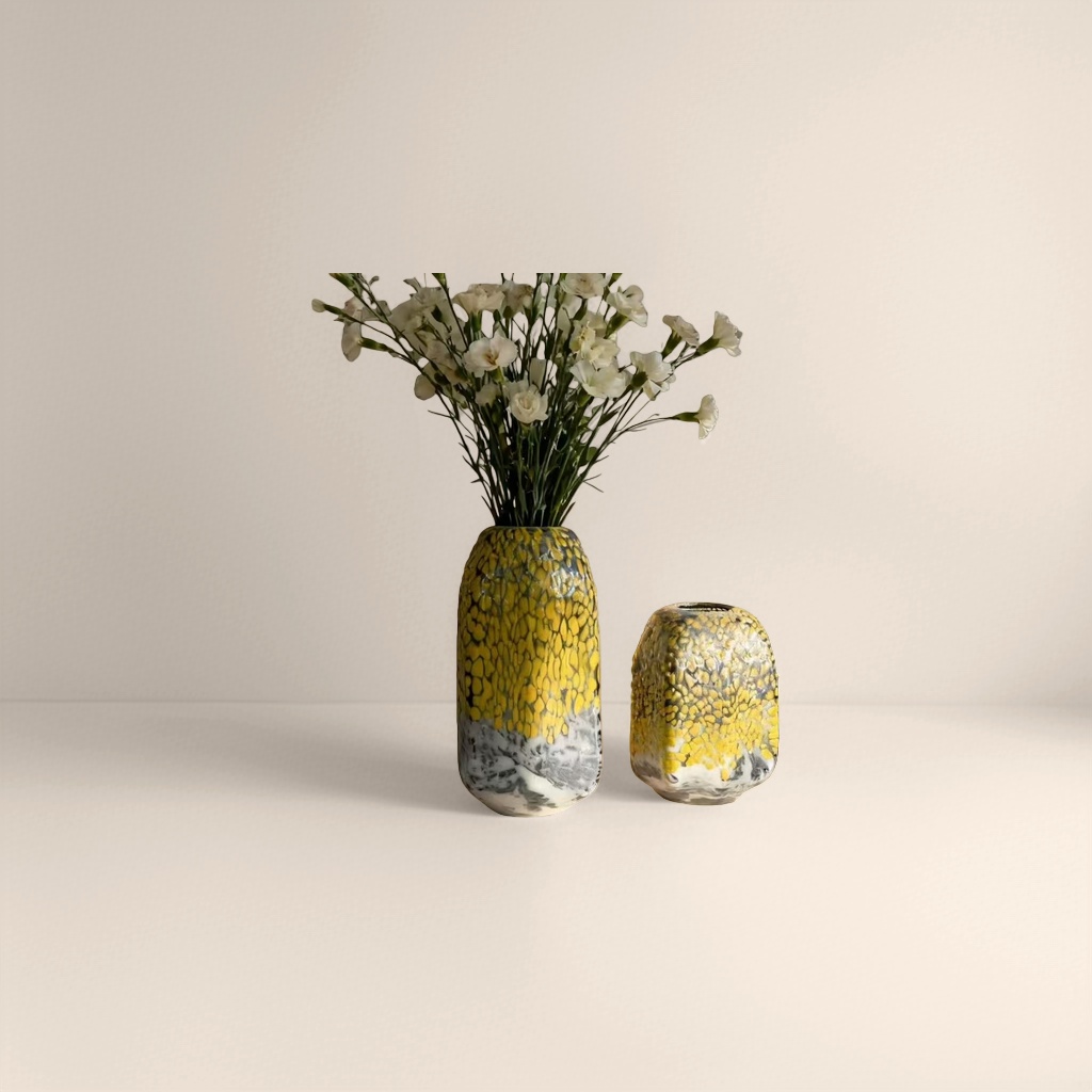 Yellow spotted pattern ceramic vase, a living room decorative item, a Nordic-style home furnishing details Picture