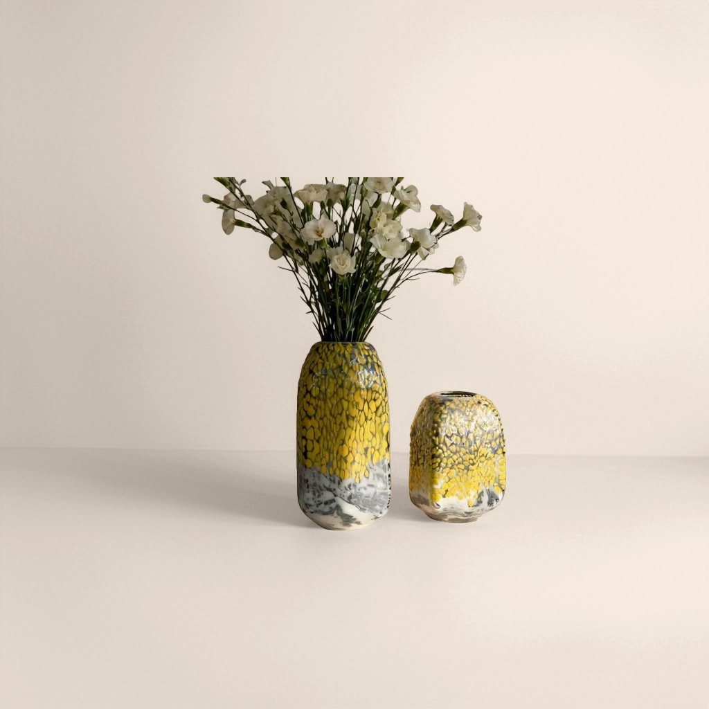 Yellow spotted pattern ceramic vase, a living room decorative item, a Nordic-style home furnishing Application Scenario
