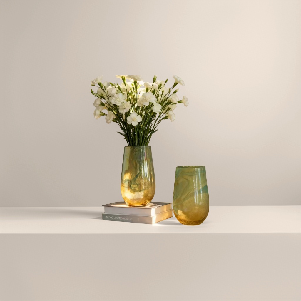 Hand-blown glass vase, a transparent, simple and high-cut flower vase for the living room and bedroom table details Picture