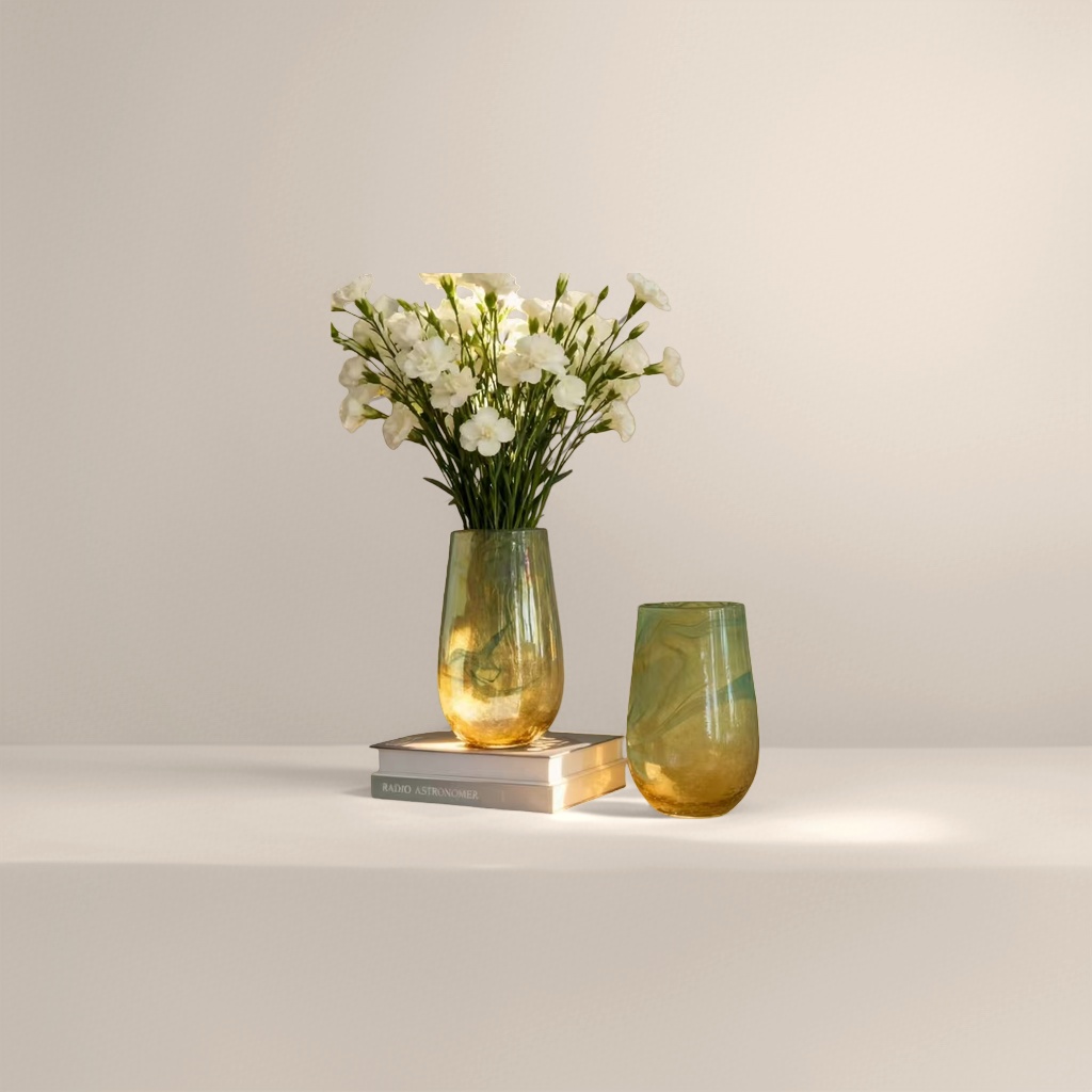 Hand-blown glass vase, a transparent, simple and high-cut flower vase for the living room and bedroom table Application Scenario