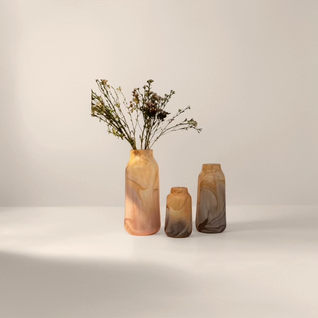 Hand-blown glass vase, a transparent and simple decorative item for the living room entrance details Picture
