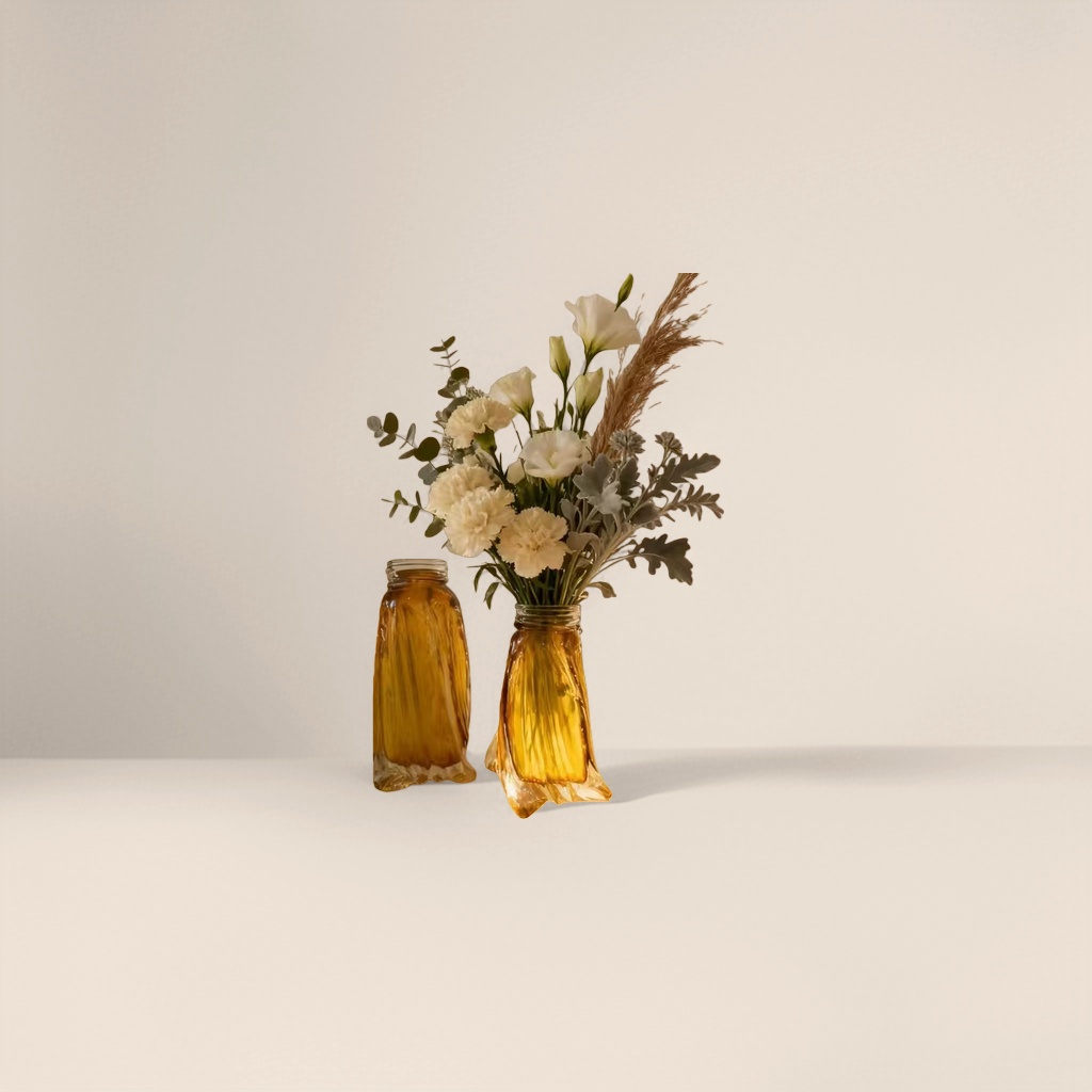 Amber glass vase with white flowers and hay for the living room, a Nordic-style decorative item Application Scenario
