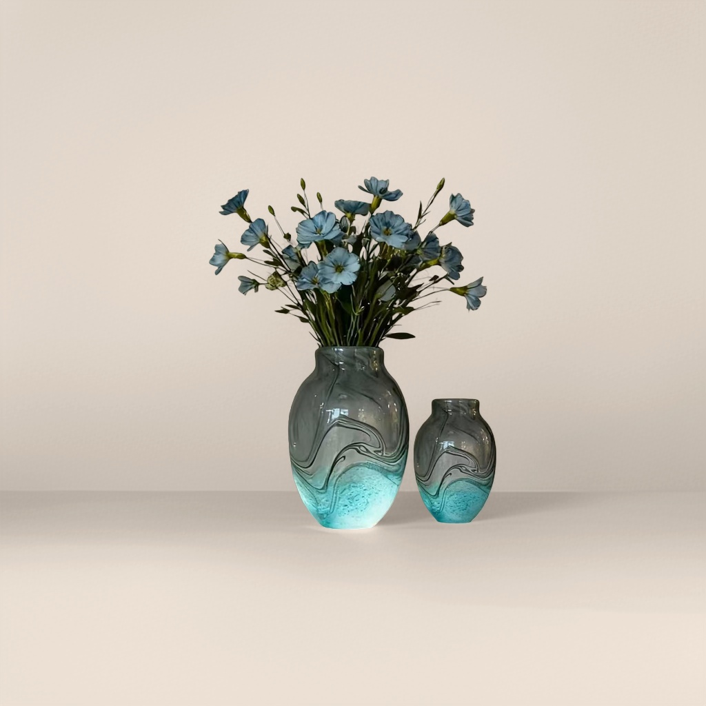 Blue flower-decorated vase for living room and bedroom, ceramic flower arrangement container details Picture