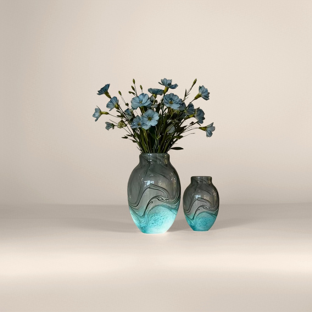 Blue flower-decorated vase for living room and bedroom, ceramic flower arrangement container Application Scenario
