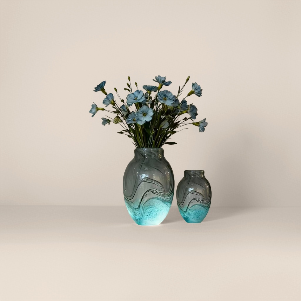 Blue flower-decorated vase for living room and bedroom, ceramic flower arrangement container Specification image