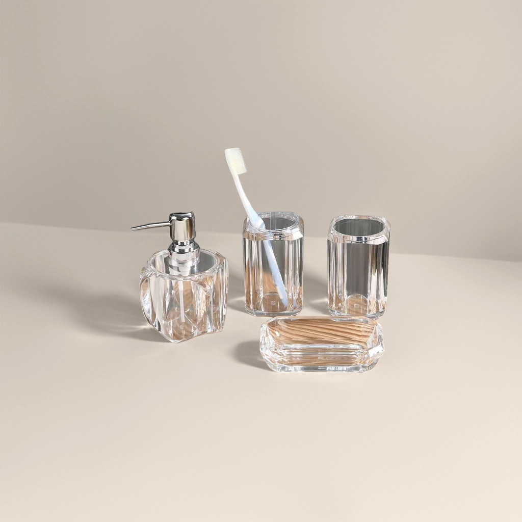 Amber glass bathroom supplies set with mouthwash cup, soap dish and toothbrush holder, simple Nordic style Application Scenario