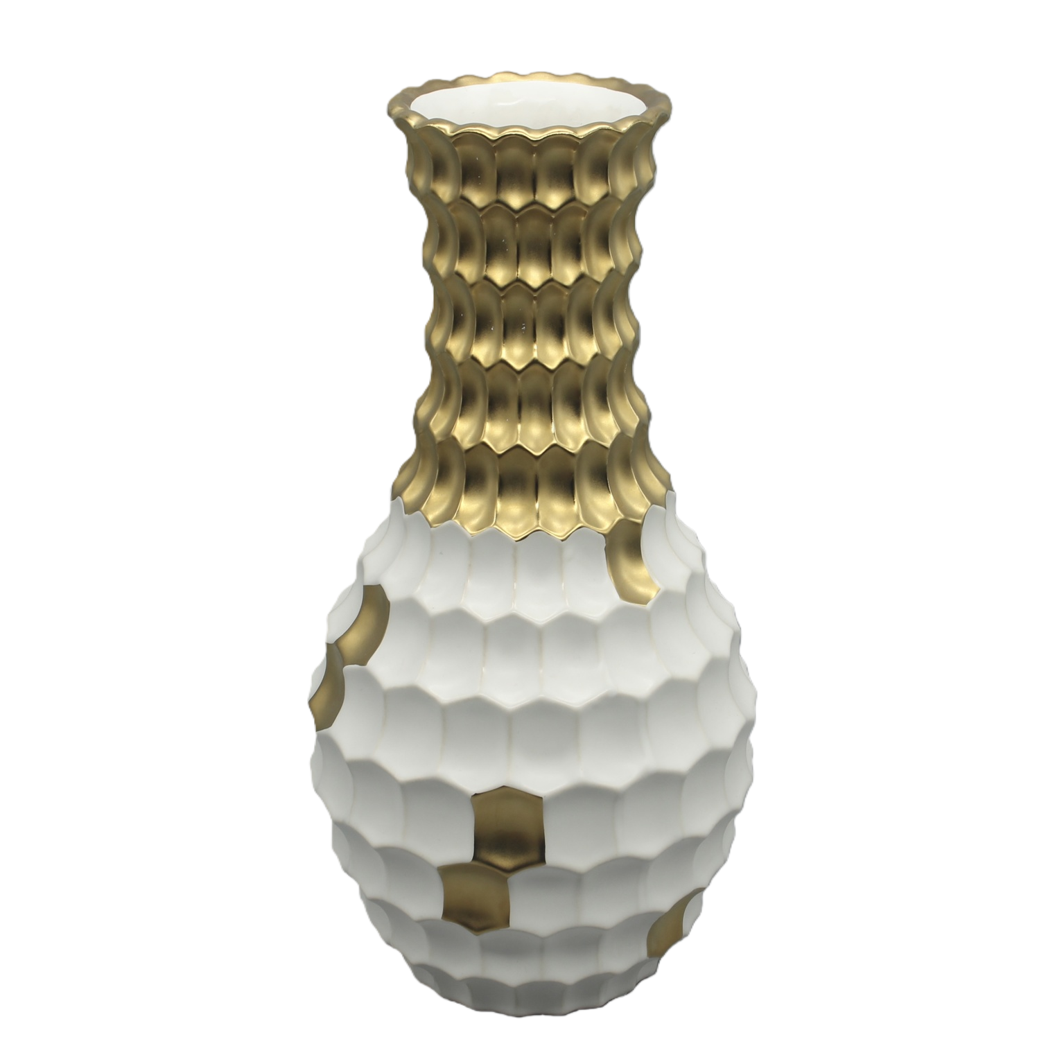 Ceramic electroplated light luxury gold and white honeycomb vase, living room decoration item, Nordic style ceramic vase, vase, ceramic vase Item Picture